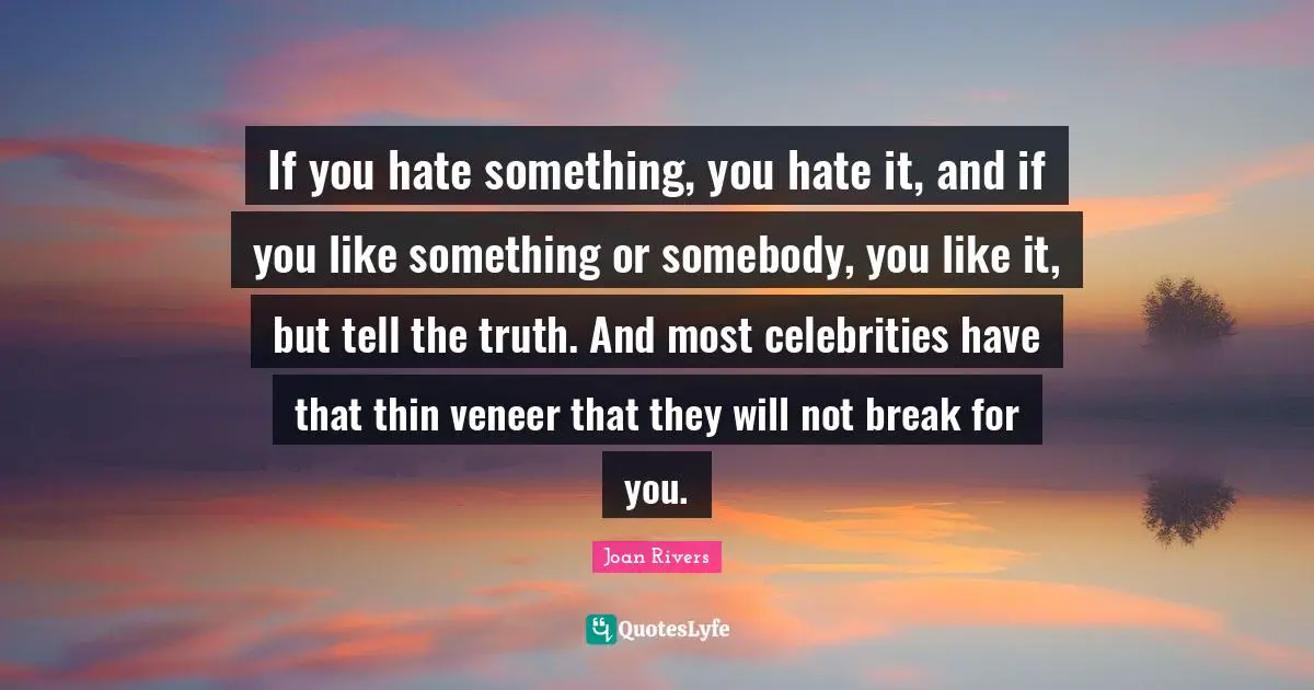 If you hate something, you hate it, and if you like something or somebody, you like it, but tell the truth. And most celebrities have that thin veneer that they will not break for you.