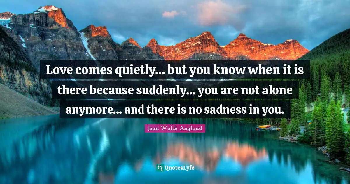 Love comes quietly... but you know when it is there because suddenly... you are not alone anymore... and there is no sadness in you.