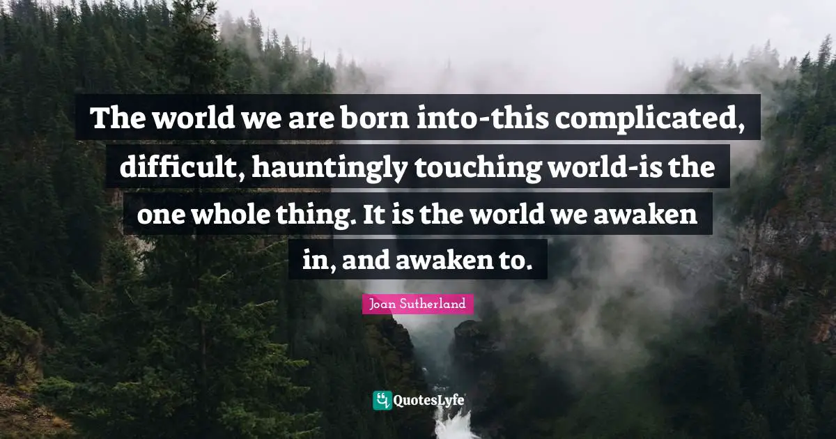 The world we are born into-this complicated, difficult, hauntingly touching world-is the one whole thing. It is the world we awaken in, and awaken to.
