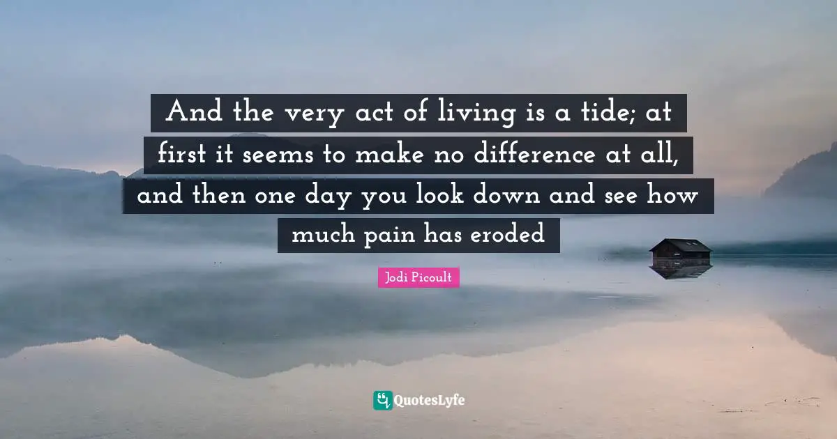 And the very act of living is a tide; at first it seems to make no difference at all, and then one day you look down and see how much pain has eroded