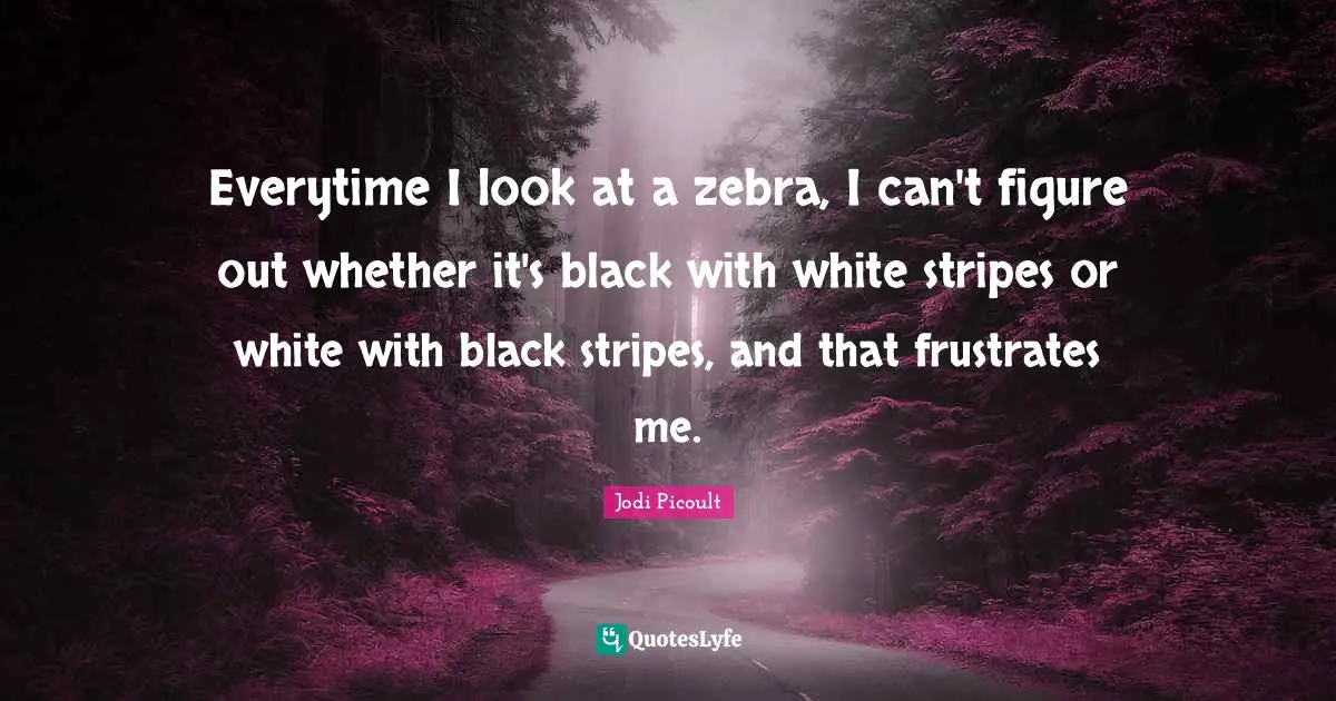 White Quotes: "Everytime I look at a zebra, I can't figure out whether it's black with white stripes or white with black stripes, and that frustrates me."
