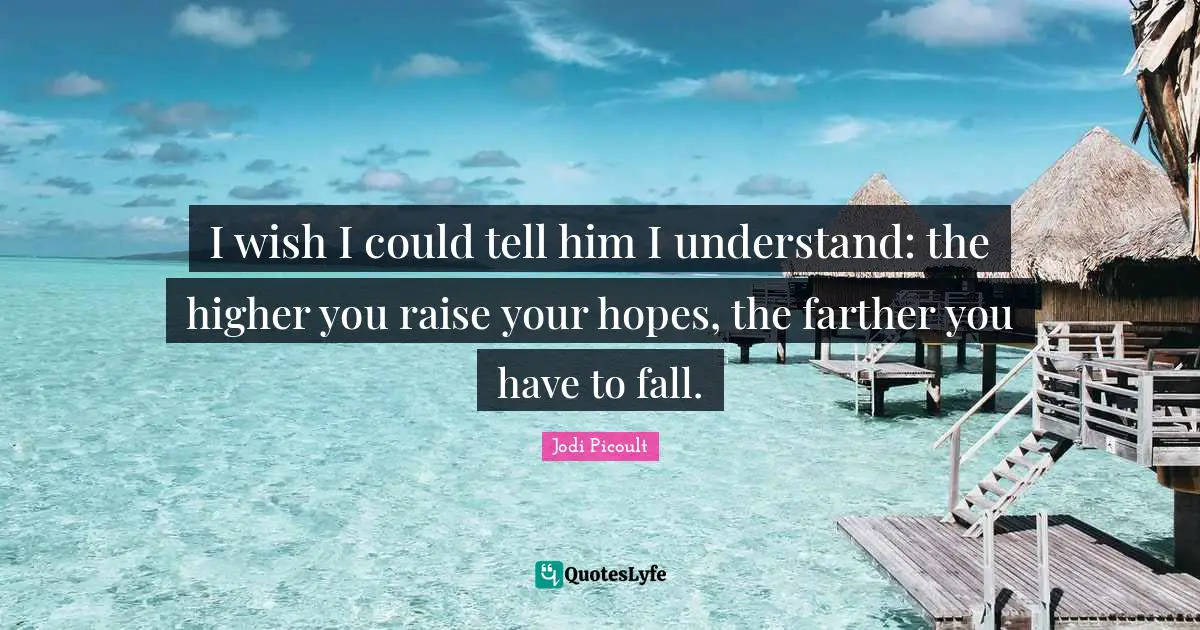 I wish I could tell him I understand: the higher you raise your hopes, the farther you have to fall.