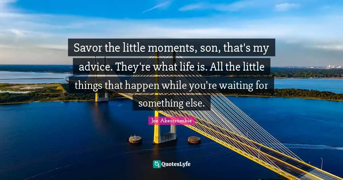 Savor the little moments, son, that's my advice. They're what life is. All the little things that happen while you're waiting for something else.