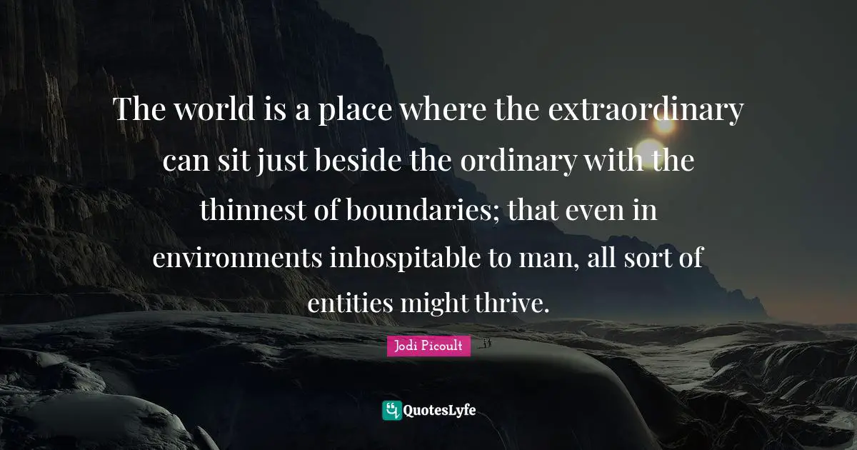 The world is a place where the extraordinary can sit just beside the ordinary with the thinnest of boundaries; that even in environments inhospitable to man, all sort of entities might thrive.