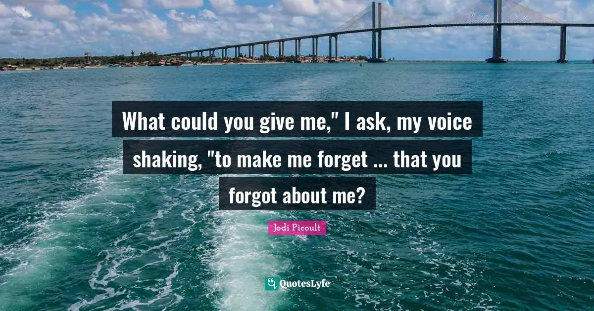 What could you give me," I ask, my voice shaking, "to make me forget ... that you forgot about me?