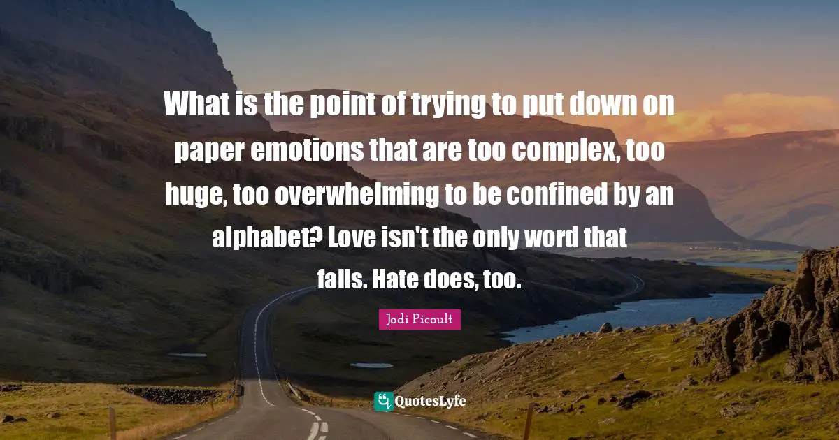 What is the point of trying to put down on paper emotions that are too complex, too huge, too overwhelming to be confined by an alphabet? Love isn't the only word that fails. Hate does, too.