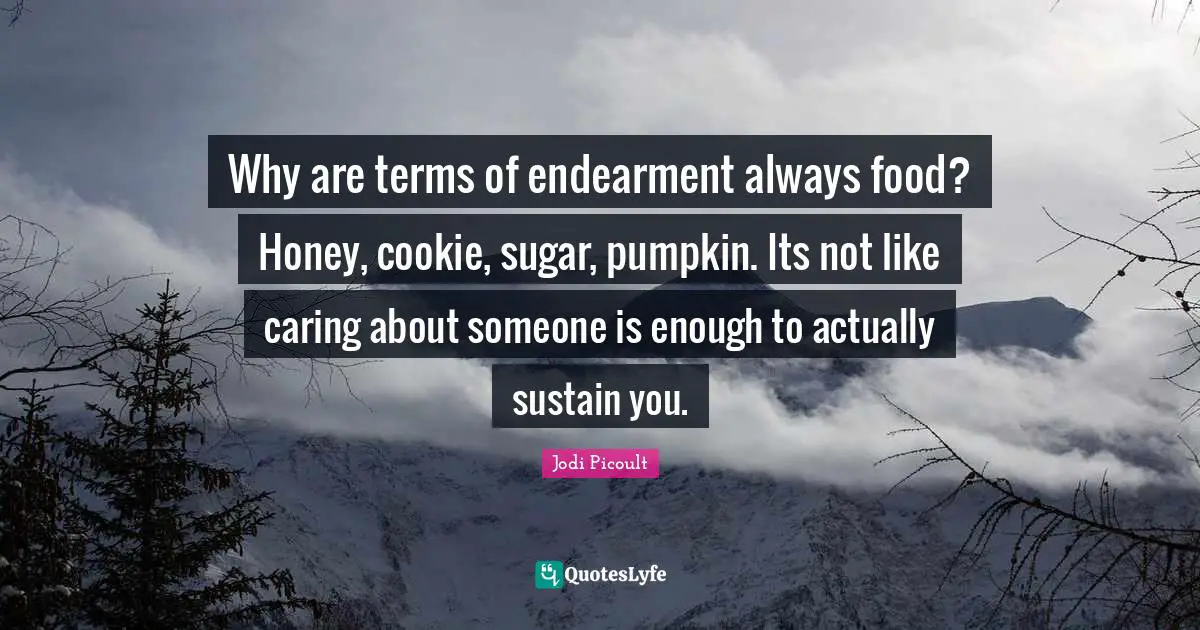 Why are terms of endearment always food? Honey, cookie, sugar, pumpkin. Its not like caring about someone is enough to actually sustain you.