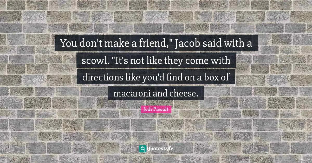 You don't make a friend," Jacob said with a scowl. "It's not like they come with directions like you'd find on a box of macaroni and cheese.