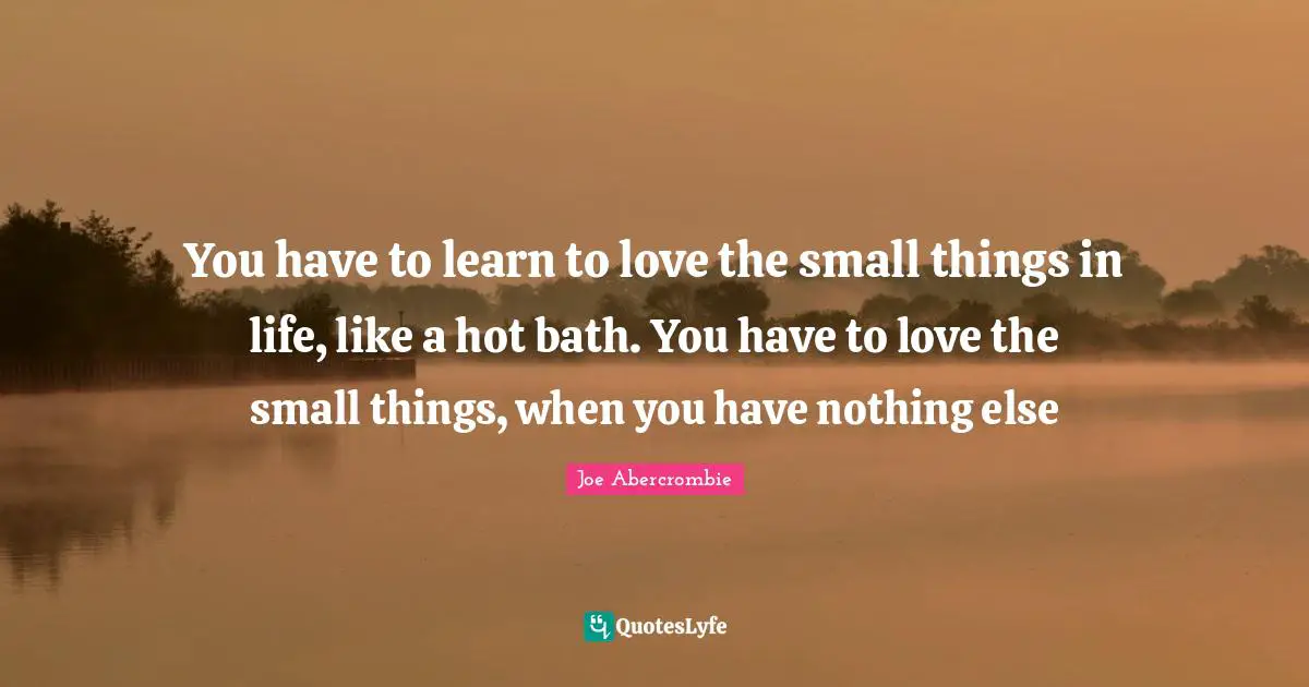 Small Things Quotes: "You have to learn to love the small things in life, like a hot bath. You have to love the small things, when you have nothing else"