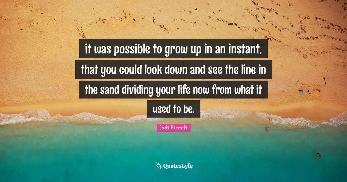 it was possible to grow up in an instant, that you could look down and see the line in the sand dividing your life now from what it used to be.