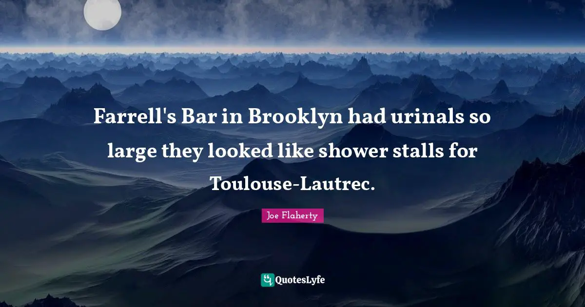 Farrell's Bar in Brooklyn had urinals so large they looked like shower stalls for Toulouse-Lautrec.