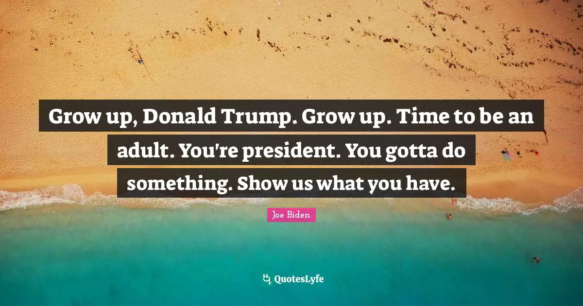 Joe Biden Quotes: "Grow up, Donald Trump. Grow up. Time to be an adult. You're president. You gotta do something. Show us what you have."