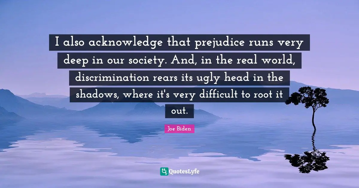 I also acknowledge that prejudice runs very deep in our society. And, in the real world, discrimination rears its ugly head in the shadows, where it's very difficult to root it out.