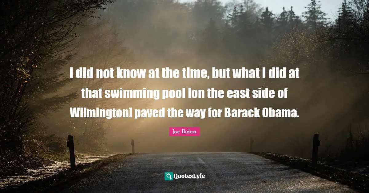 Swimming Pool Quotes: "I did not know at the time, but what I did at that swimming pool [on the east side of Wilmington] paved the way for Barack Obama."