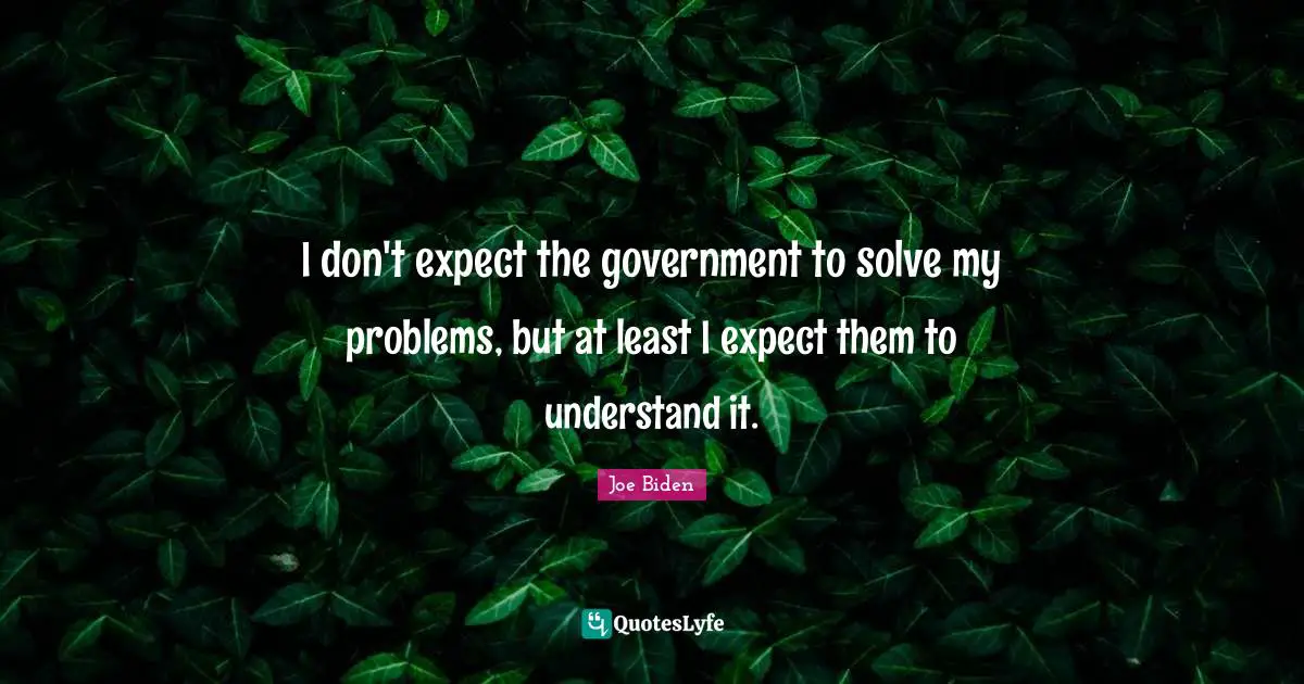 I don't expect the government to solve my problems, but at least I expect them to understand it.