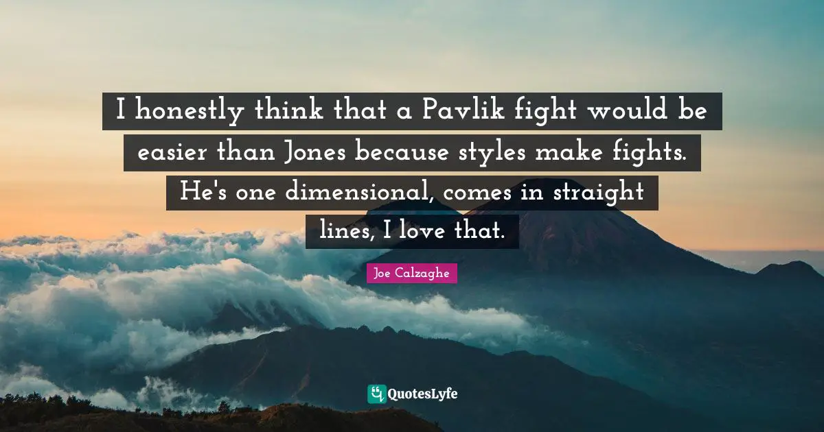 I honestly think that a Pavlik fight would be easier than Jones because styles make fights. He's one dimensional, comes in straight lines, I love that.
