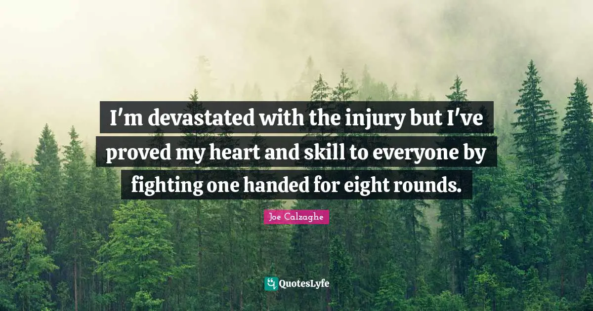 I'm devastated with the injury but I've proved my heart and skill to everyone by fighting one handed for eight rounds.
