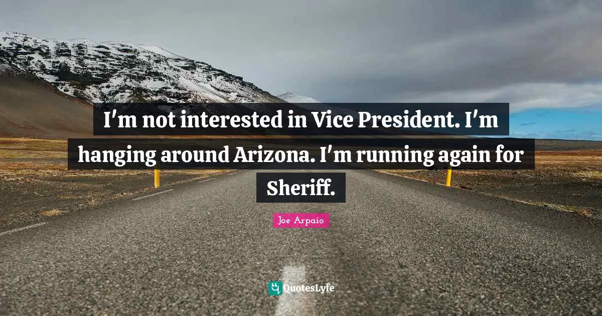 I'm not interested in Vice President. I'm hanging around Arizona. I'm running again for Sheriff.