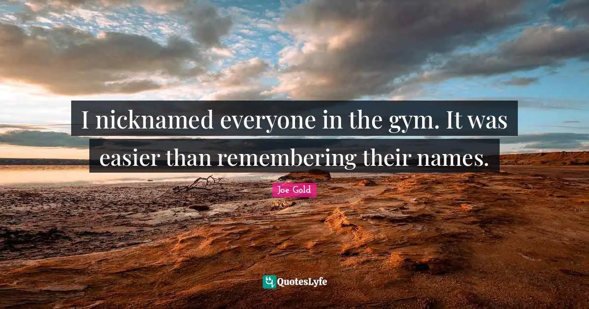 I nicknamed everyone in the gym. It was easier than remembering their names.