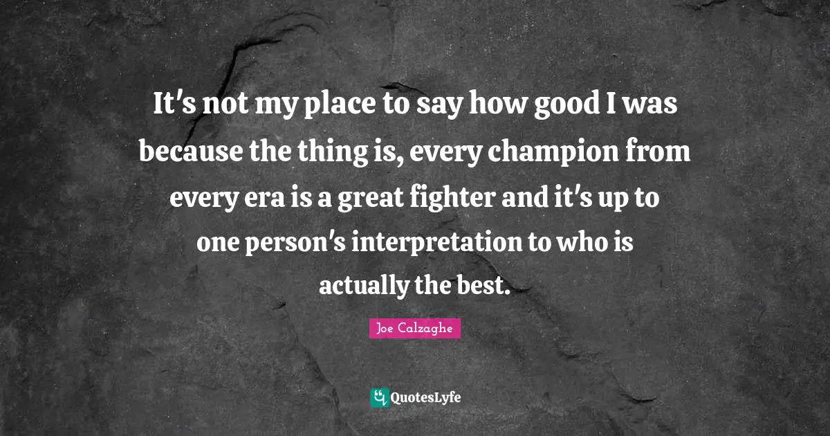 It's not my place to say how good I was because the thing is, every champion from every era is a great fighter and it's up to one person's interpretation to who is actually the best.