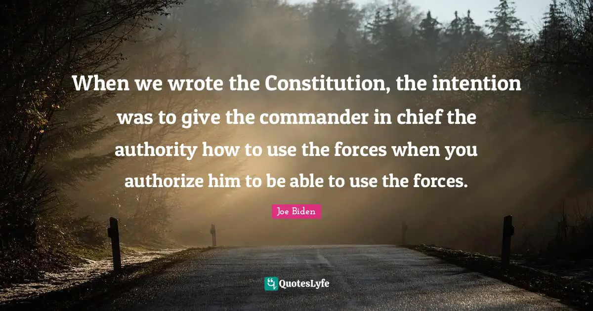 When we wrote the Constitution, the intention was to give the commander in chief the authority how to use the forces when you authorize him to be able to use the forces.