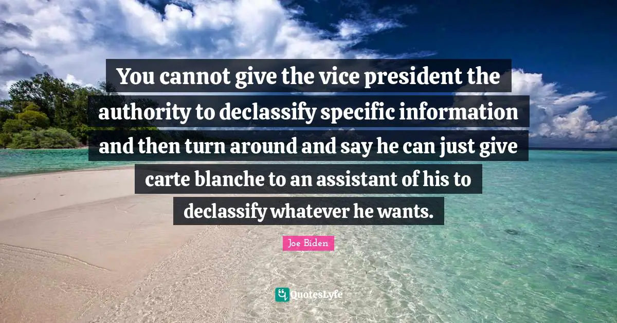 You cannot give the vice president the authority to declassify specific information and then turn around and say he can just give carte blanche to an assistant of his to declassify whatever he wants.