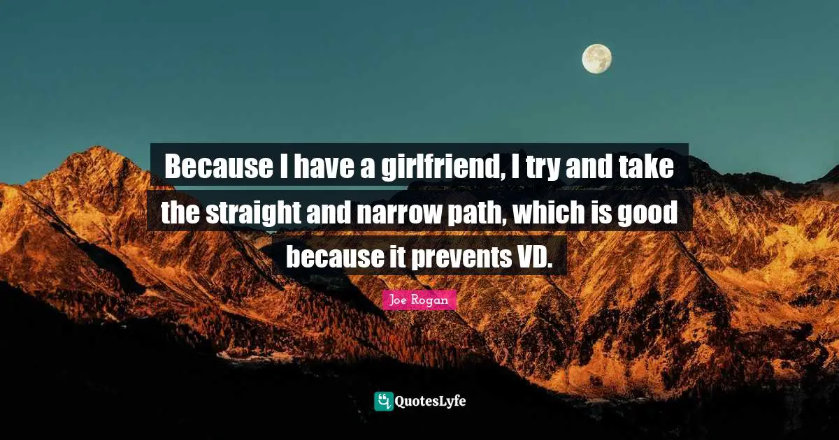 Because I have a girlfriend, I try and take the straight and narrow path, which is good because it prevents VD.