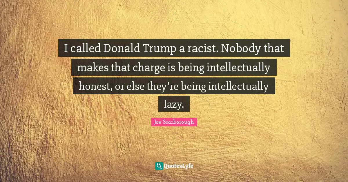 I called Donald Trump a racist. Nobody that makes that charge is being intellectually honest, or else they're being intellectually lazy.