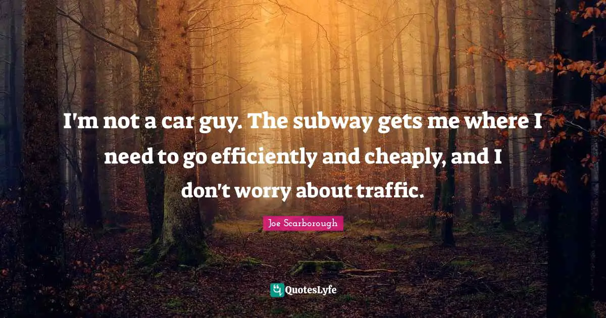 I'm not a car guy. The subway gets me where I need to go efficiently and cheaply, and I don't worry about traffic.
