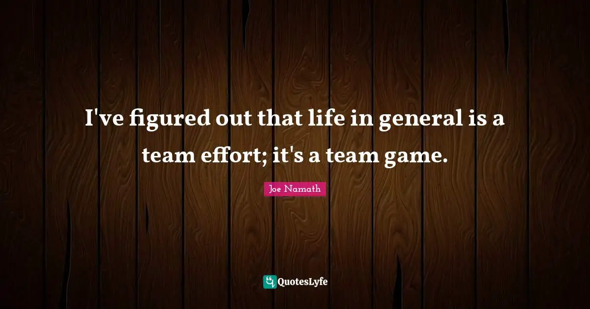 I've figured out that life in general is a team effort; it's a team game.