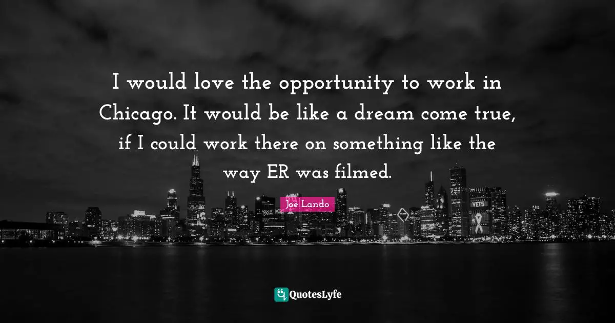 I would love the opportunity to work in Chicago. It would be like a dream come true, if I could work there on something like the way ER was filmed.