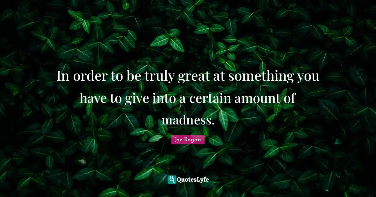 Joe Rogan Quotes: "In order to be truly great at something you have to give into a certain amount of madness."