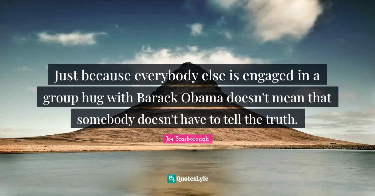 Just because everybody else is engaged in a group hug with Barack Obama doesn't mean that somebody doesn't have to tell the truth.