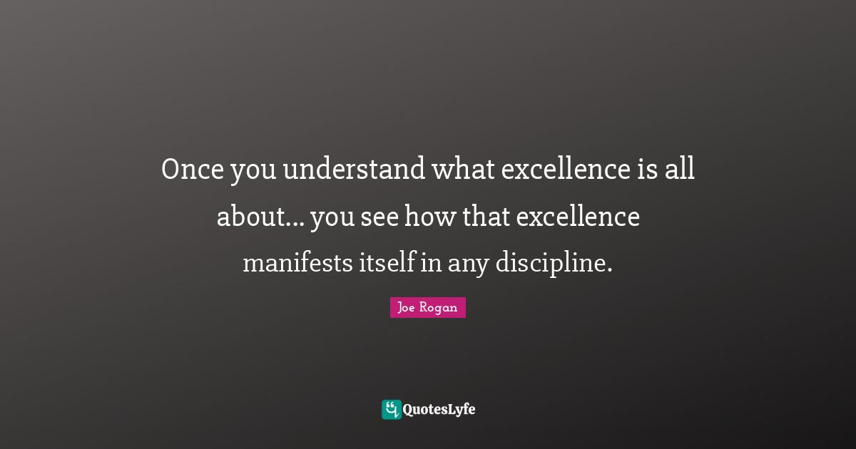 Once you understand what excellence is all about... you see how that excellence manifests itself in any discipline.