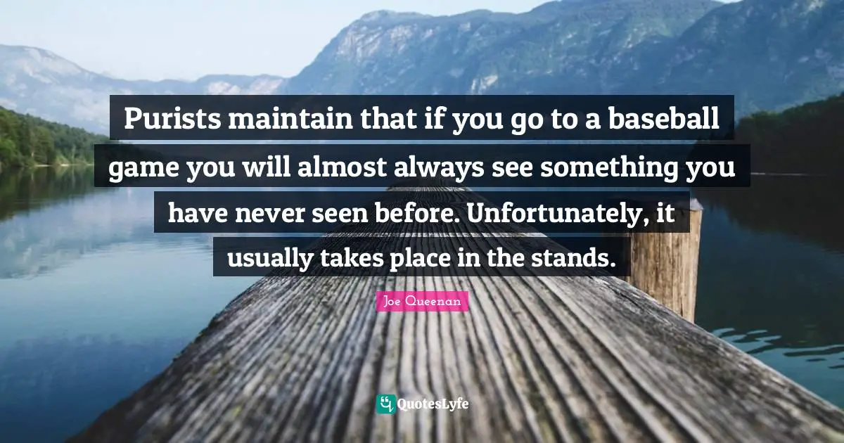 Purists maintain that if you go to a baseball game you will almost always see something you have never seen before. Unfortunately, it usually takes place in the stands.