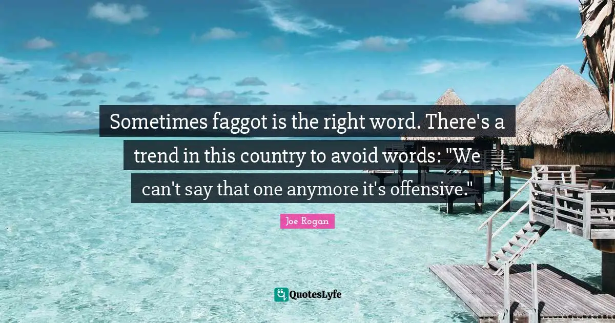 Sometimes faggot is the right word. There's a trend in this country to avoid words: "We can't say that one anymore it's offensive."