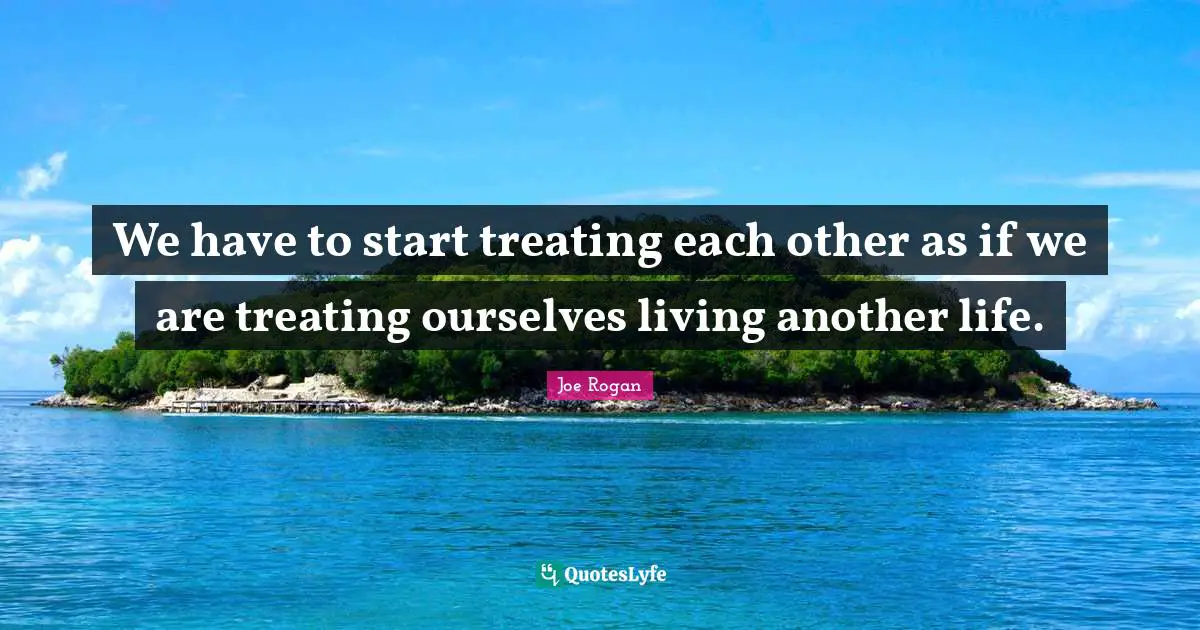 Joe Rogan Quotes: "We have to start treating each other as if we are treating ourselves living another life."
