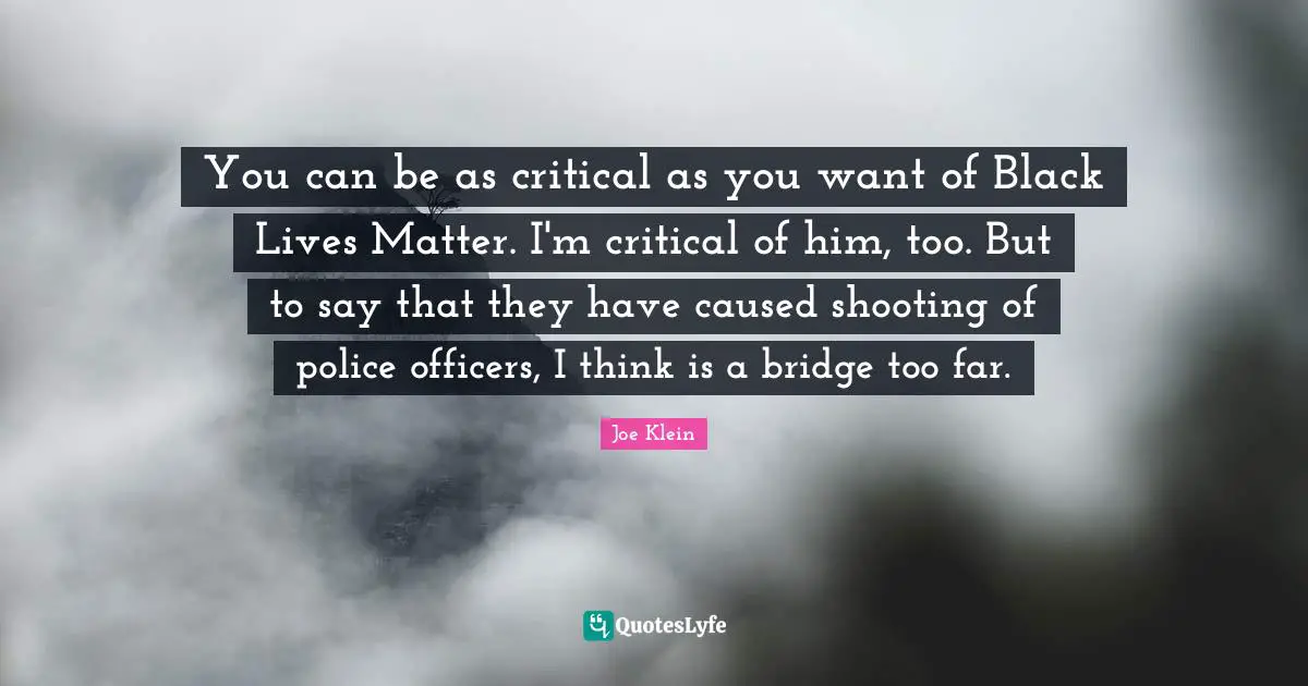 You can be as critical as you want of Black Lives Matter. I'm critical of him, too. But to say that they have caused shooting of police officers, I think is a bridge too far.