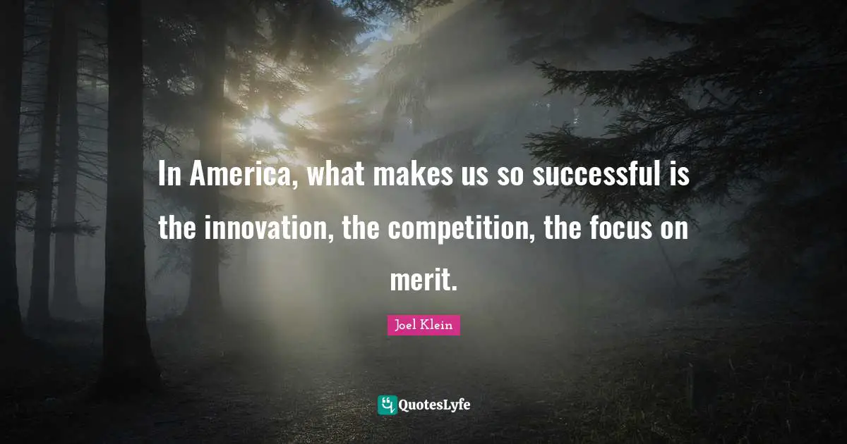 In America, what makes us so successful is the innovation, the competition, the focus on merit.