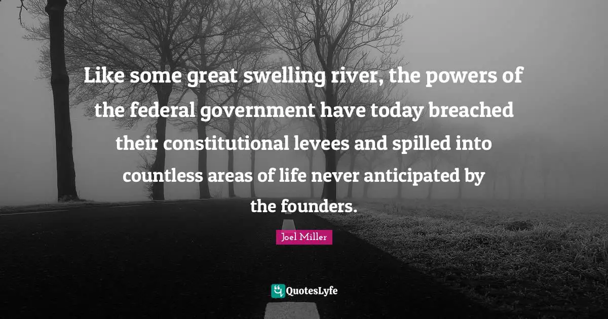 Like some great swelling river, the powers of the federal government have today breached their constitutional levees and spilled into countless areas of life never anticipated by the founders.