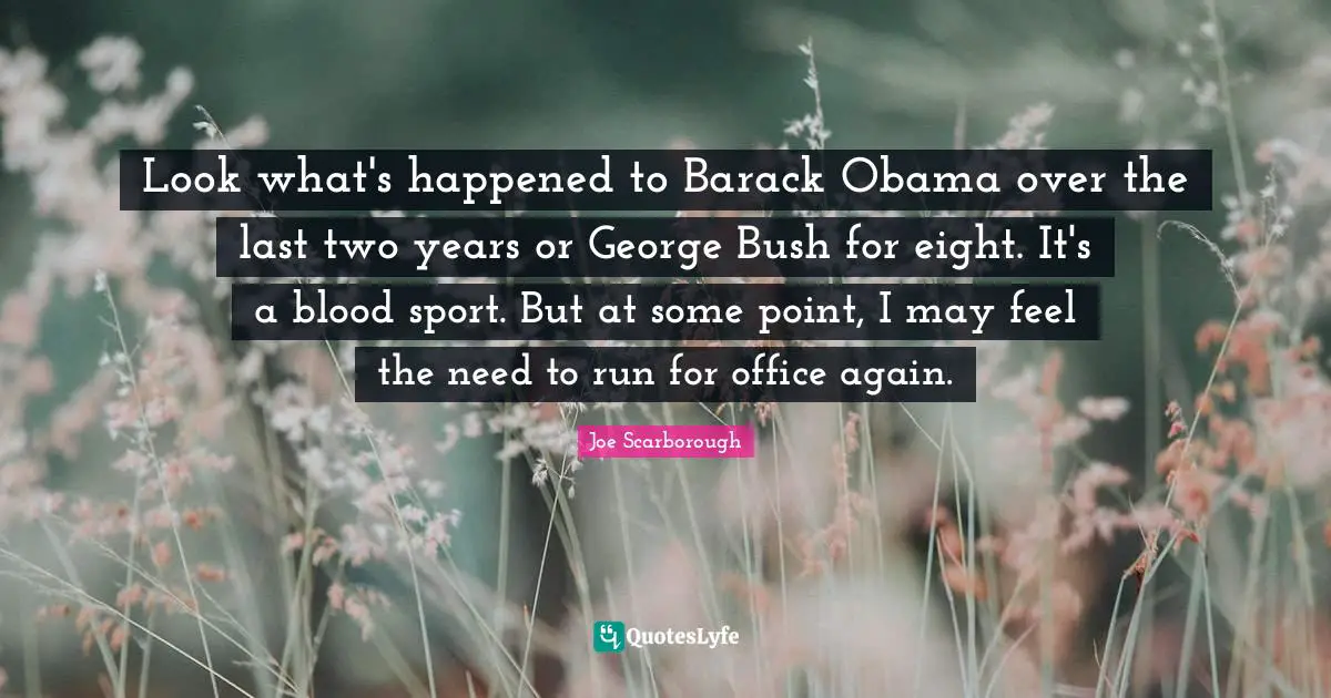 Look what's happened to Barack Obama over the last two years or George Bush for eight. It's a blood sport. But at some point, I may feel the need to run for office again.