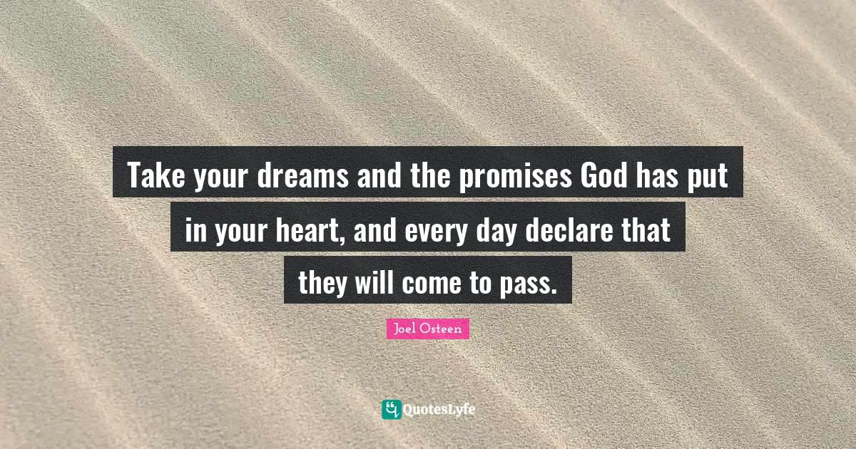 Take your dreams and the promises God has put in your heart, and every day declare that they will come to pass.