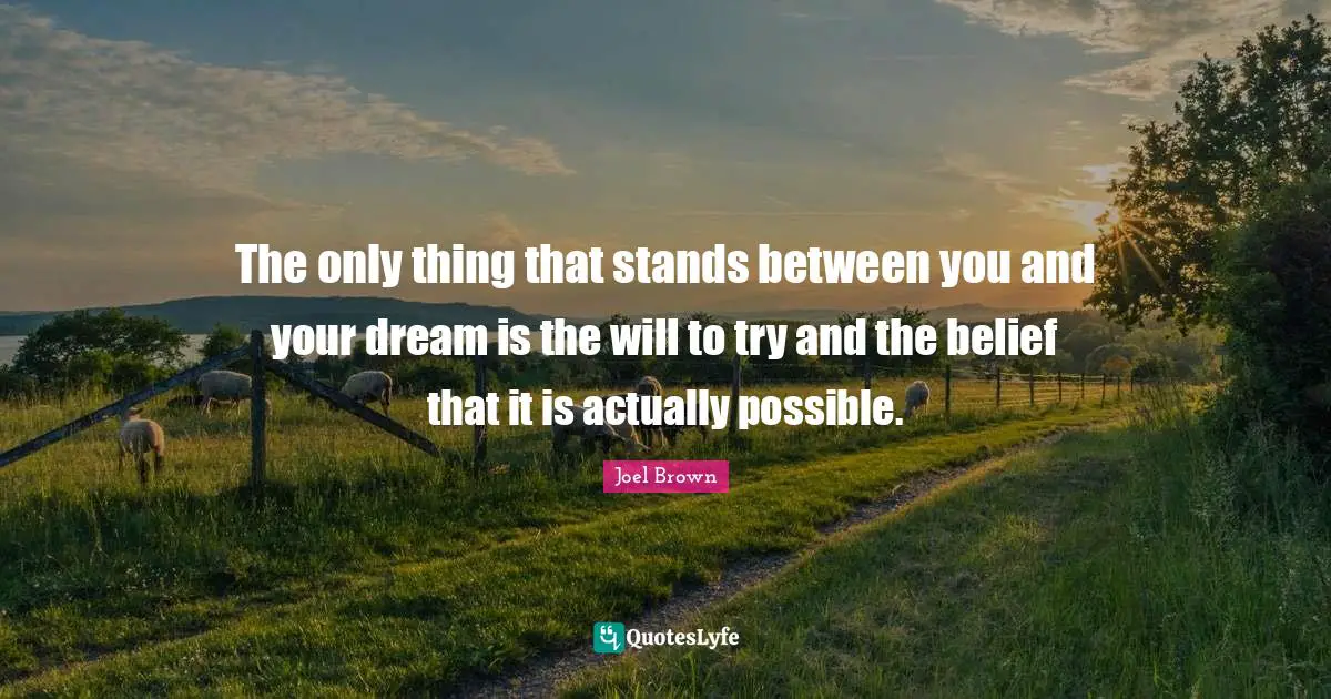 Joel Brown Quotes: "The only thing that stands between you and your dream is the will to try and the belief that it is actually possible."