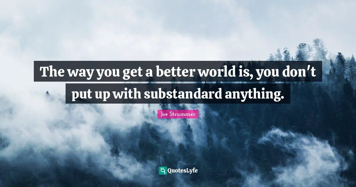 The way you get a better world is, you don't put up with substandard anything.