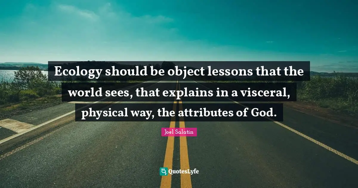 Ecology should be object lessons that the world sees, that explains in a visceral, physical way, the attributes of God.