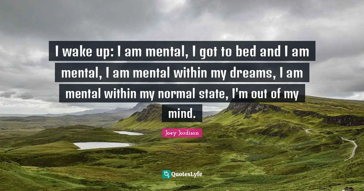 I wake up: I am mental, I got to bed and I am mental, I am mental within my dreams, I am mental within my normal state, I'm out of my mind.