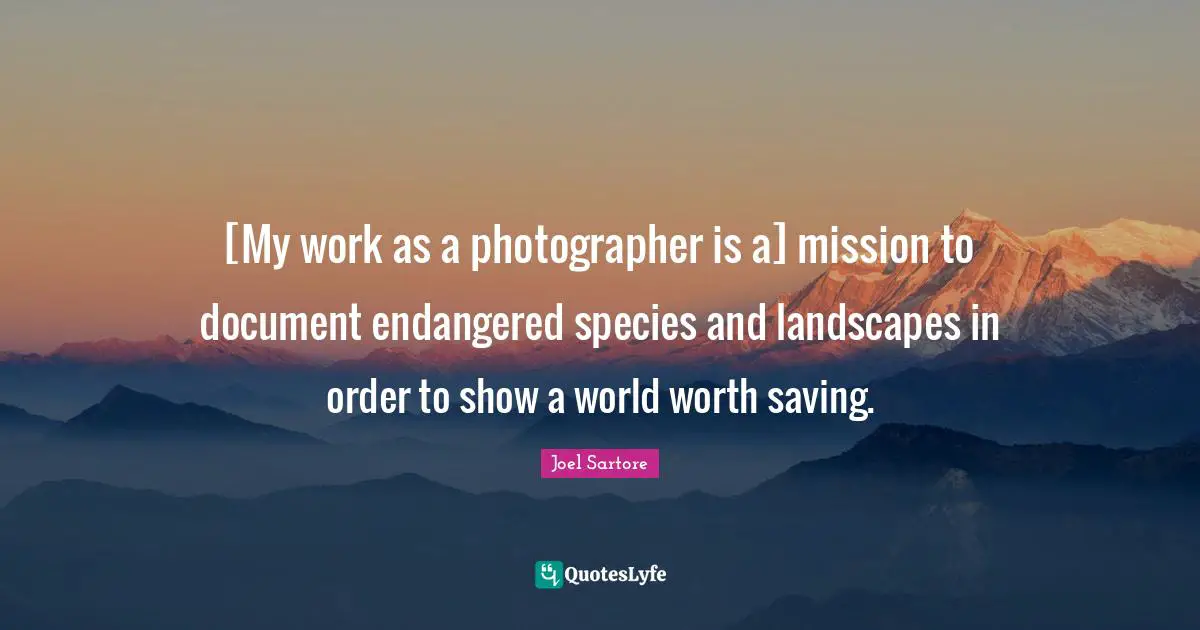 [My work as a photographer is a] mission to document endangered species and landscapes in order to show a world worth saving.