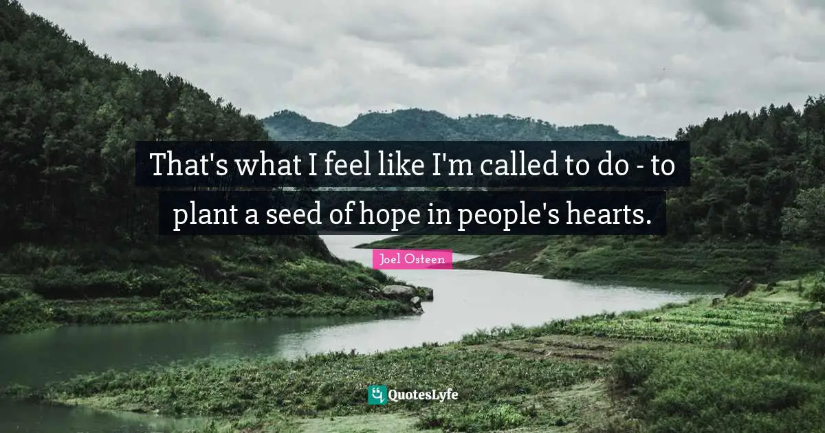 That's what I feel like I'm called to do - to plant a seed of hope in people's hearts.