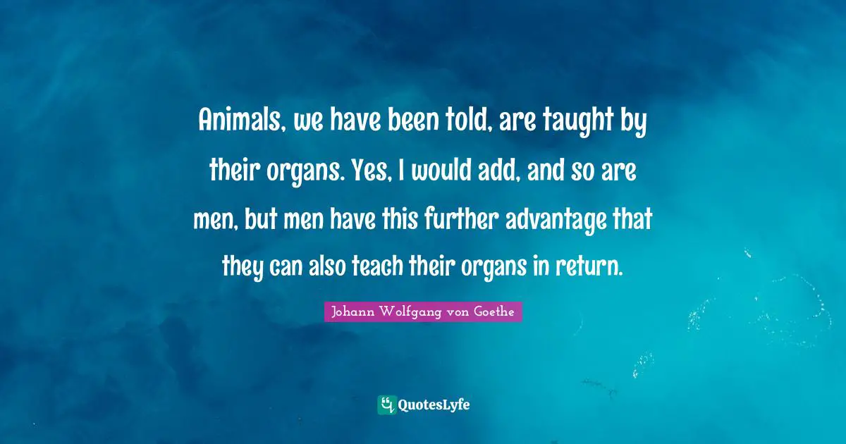 Animals, we have been told, are taught by their organs. Yes, I would add, and so are men, but men have this further advantage that they can also teach their organs in return.