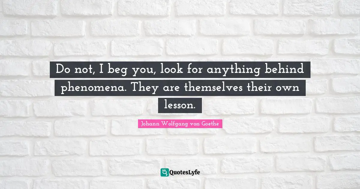 Do not, I beg you, look for anything behind phenomena. They are themselves their own lesson.